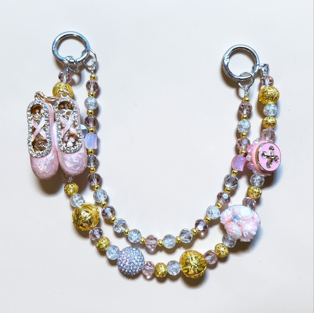 Elegant Pink Ballet Shoed Beaded Bag Charm